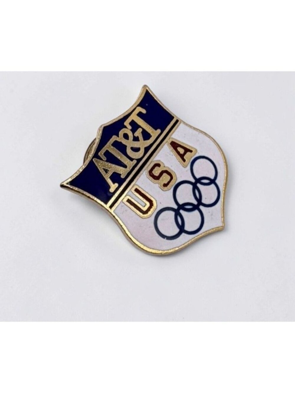 AT&T USA Olympics Lapel Pin Enamel Shield Badge Gold Tone Sponsor Logo
